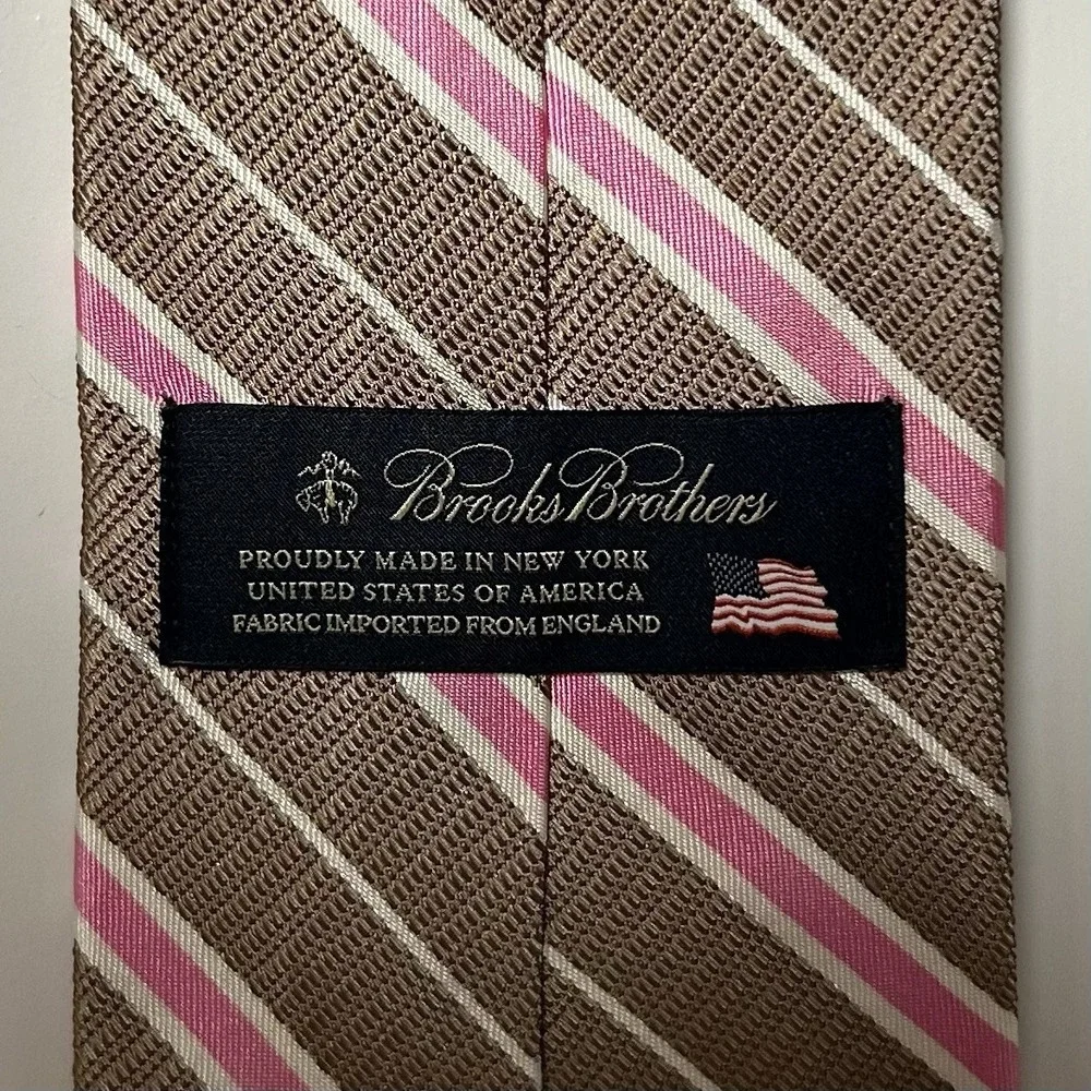Brooks Brothers Vintage 100% Silk Made in New York‎ Brown Pink Repp Stripe Tie
